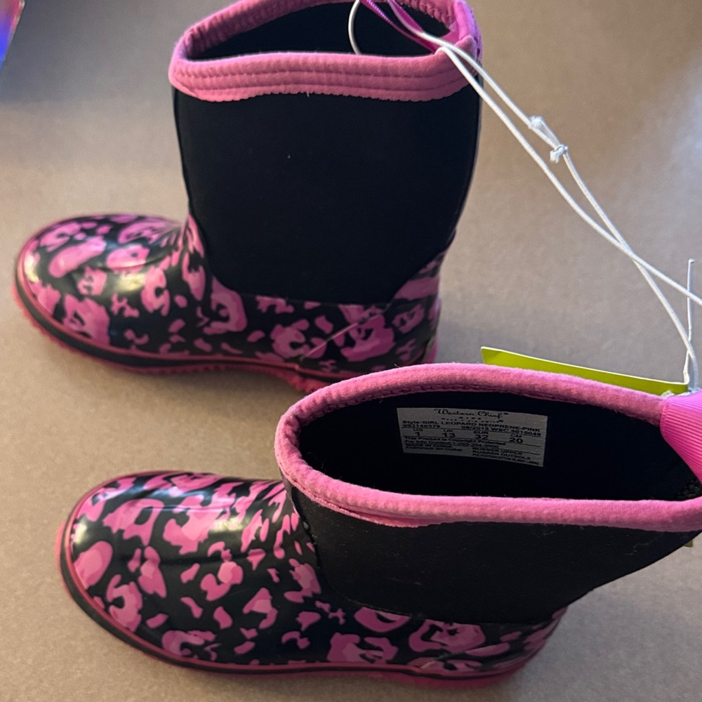 Western Chief Pink and Black Leopard Kids Rain Boots NEW